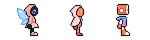 A 4-frame pixel animation of 3 characters walking to the right.